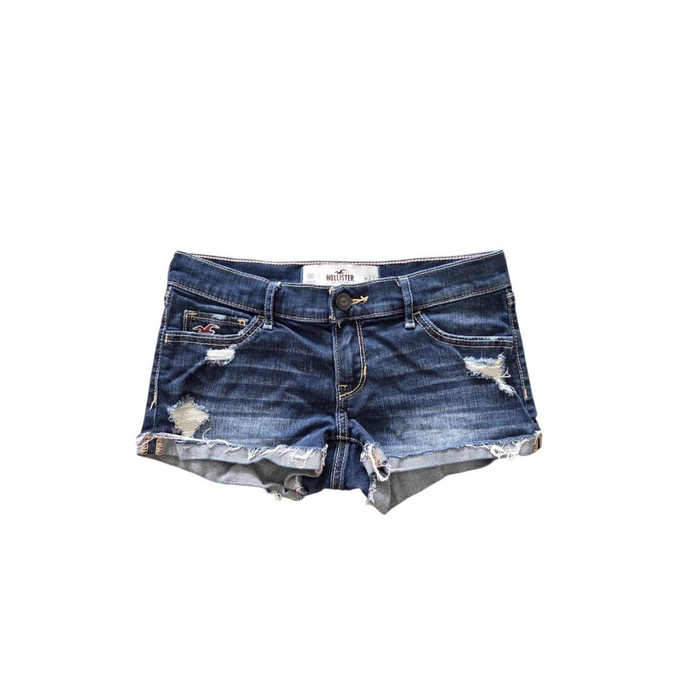 VTG Y2K Hollister Mini Low Rise Denim Micro Shorts 23 Cheeky Distressed Blue